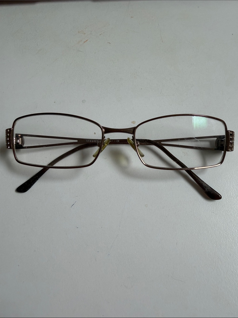 Versace Brown Metal Rectangle Eyeglasses  Temple Accents-summer clearance save$